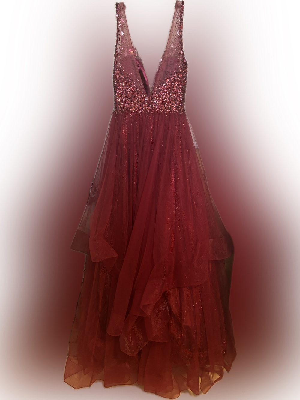 Val Stefani Burgundy Sequin Beaded Formal Prom Gown Dress Women’s Size 4 - Picture 2 of 15